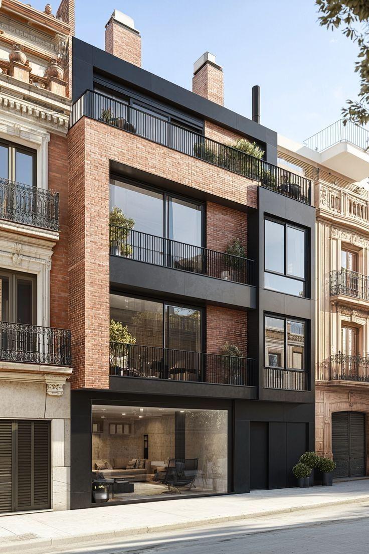 Urban brick and black steel building